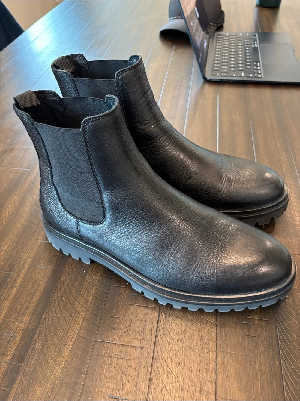 Comptoir Des Cotonniers Black Leather Chelsea Lug Boots